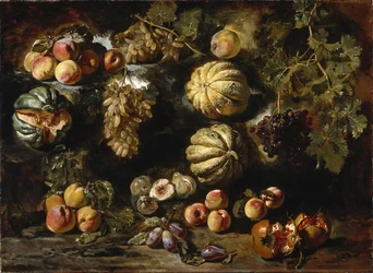 Stillleben mit Melonen, Pfirsichen, Feigen und Trauben, um 1640-1650